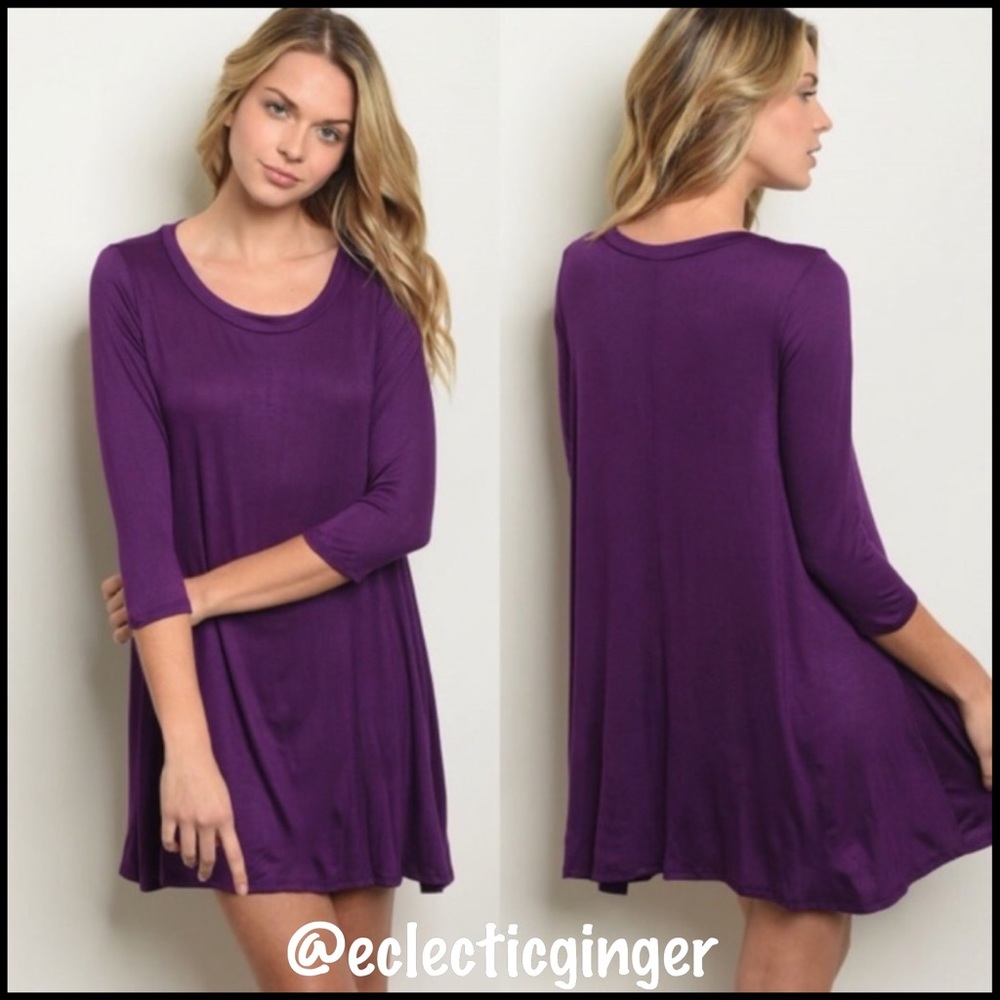 Dark purple 3/4 sleeve scoop neck tunic top Size Medium M